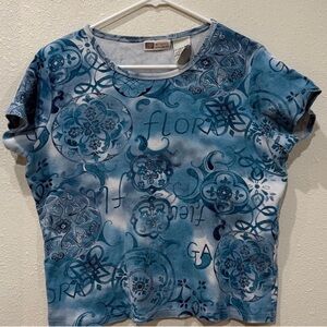 Faded Glory Blue Floral Short Sleeve Top
